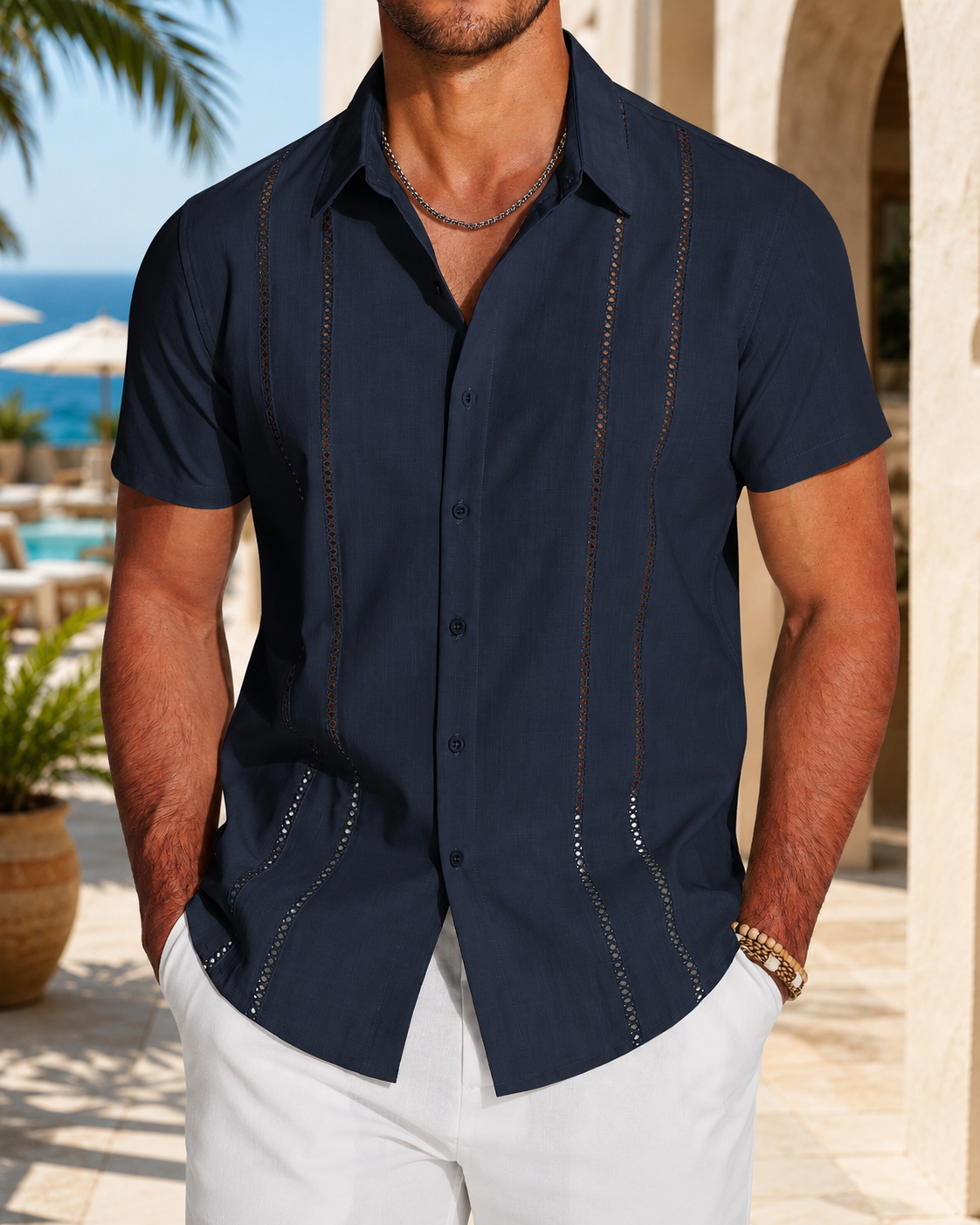 🔥Men’s V-Neck Linen Guayabera Shirt