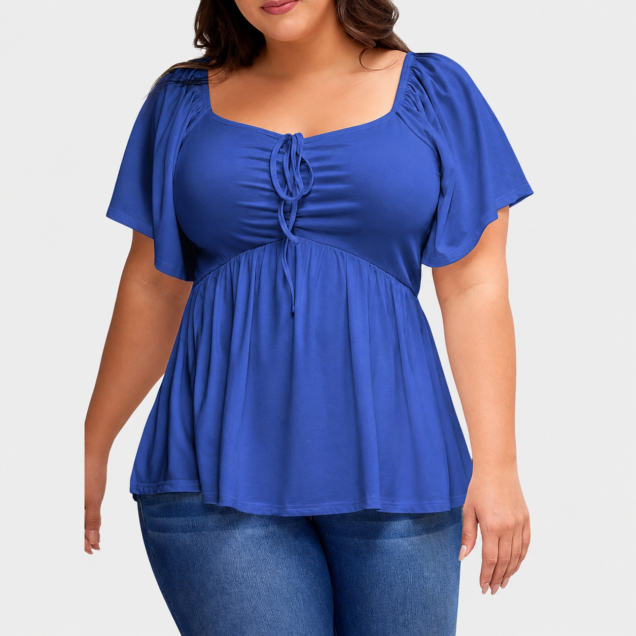 🌸Plus Size Lace-Up Babydoll Top – Flattering, Flowy & Made for Summer Comfort