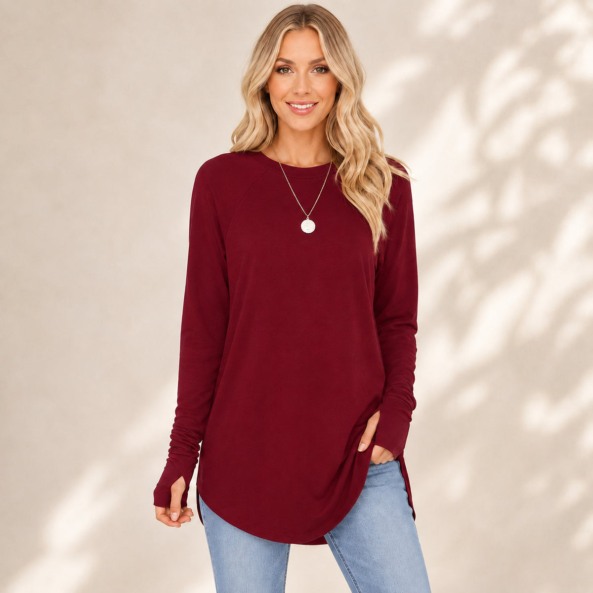 Women’s Soft Raglan Sleeve  Sweatshirt with Thumbholes