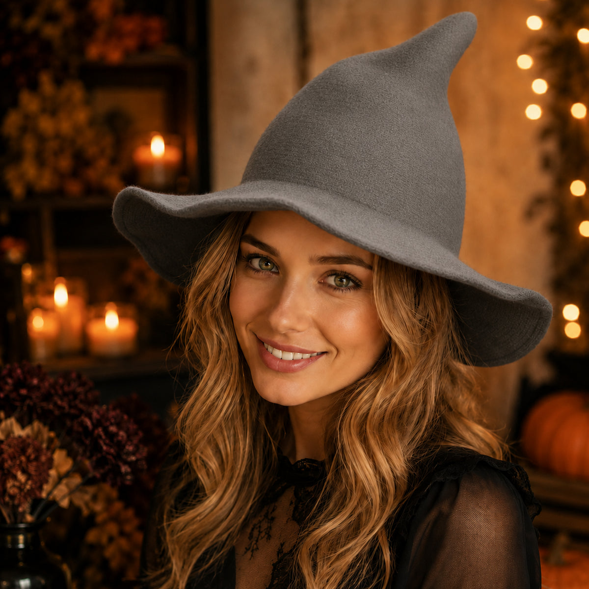 Women’s Knit Witch Hat with Wide Brim