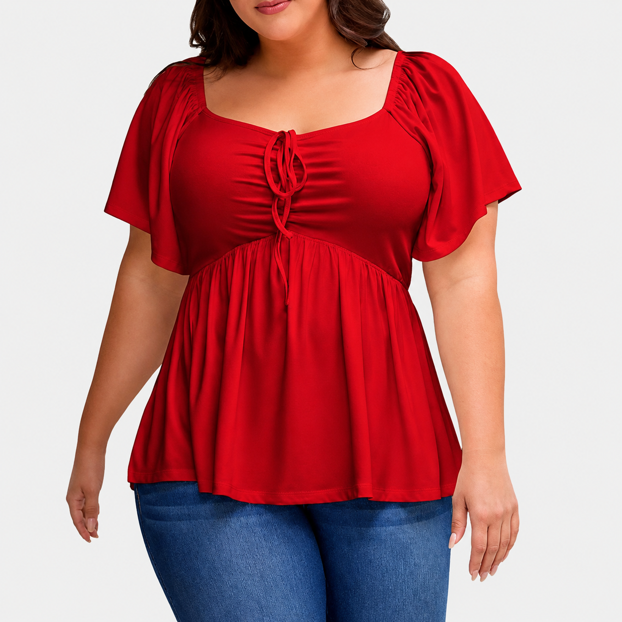 🌸Plus Size Lace-Up Babydoll Top – Flattering, Flowy & Made for Summer Comfort