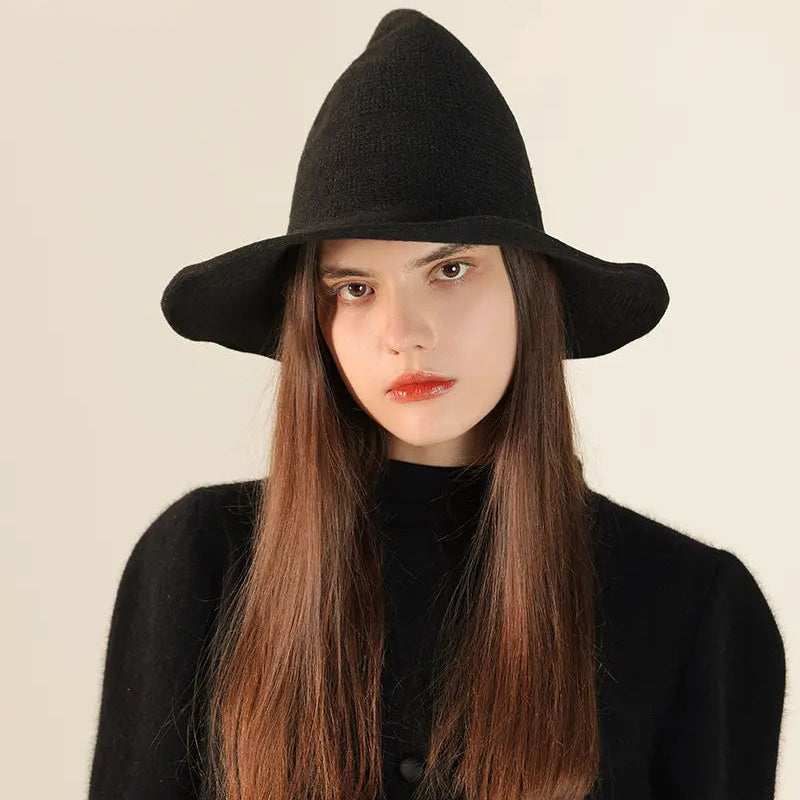 Women’s Knit Witch Hat with Wide Brim