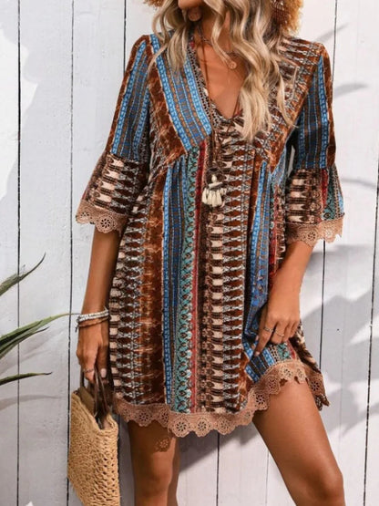 Women's Bohemian Print V-Neck Dress