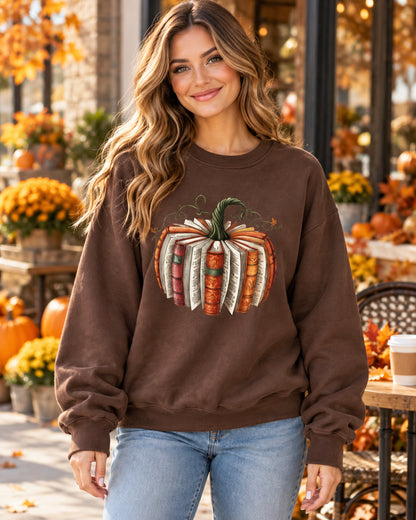 Women's Vintage Book Pumpkin Graphic Sweatshirt