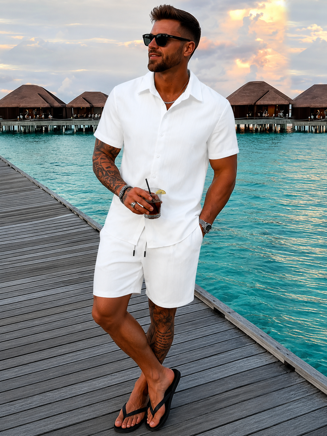 ☀️ Men's Textured Short Sleeve Shirt & Shorts 2-Piece Set