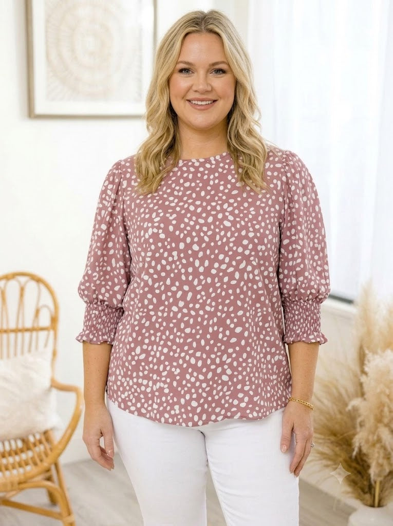 ✨ Plus Size Polka Dot 3/4 Puff Sleeve Office Blouse Top