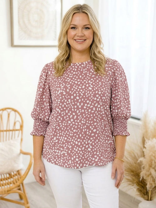 ✨ Plus Size Polka Dot 3/4 Puff Sleeve Office Blouse Top