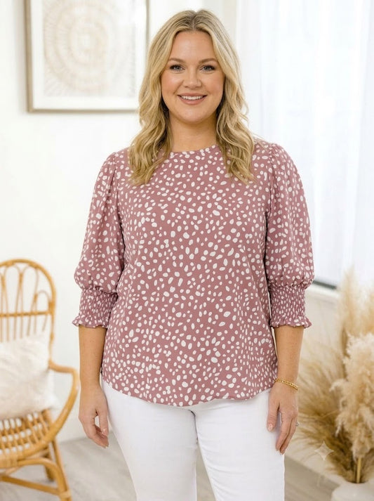 ✨ Plus Size Polka Dot 3/4 Puff Sleeve Office Blouse Top