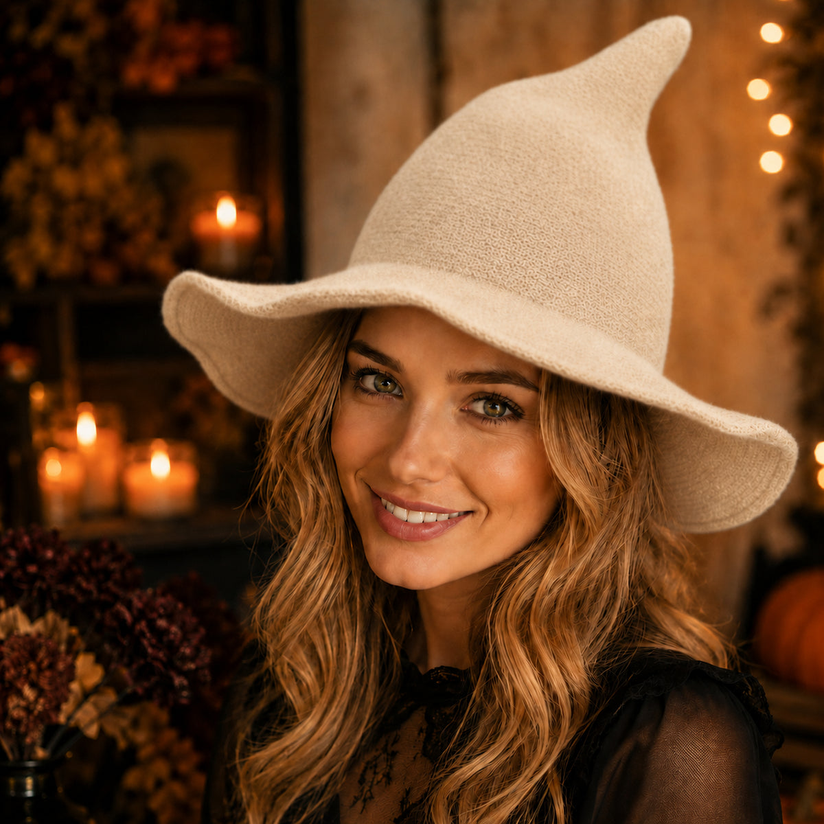 Women’s Knit Witch Hat with Wide Brim