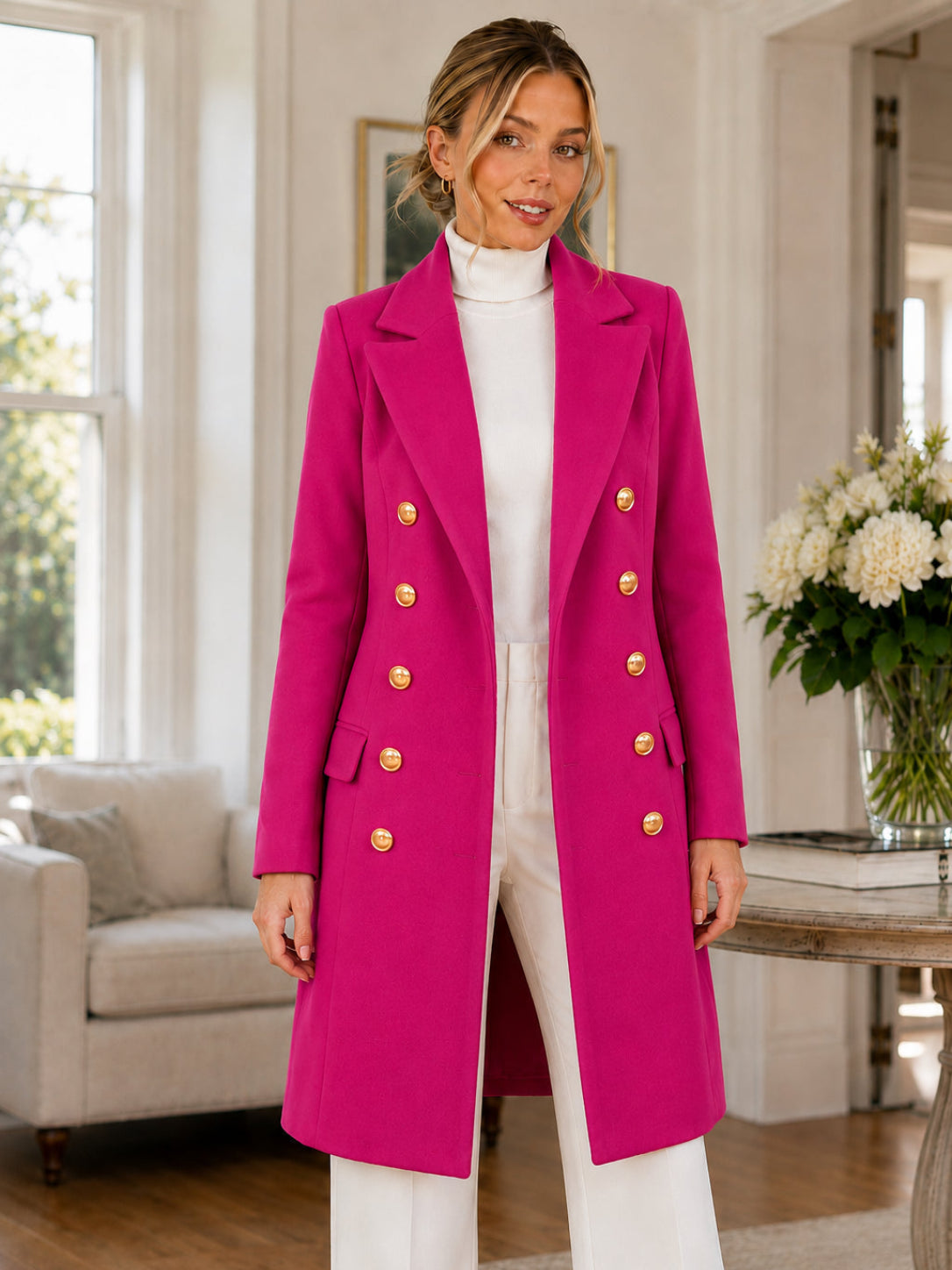 Women’s Elegant Double-Breasted Long Coat