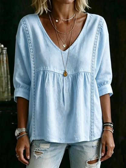 ✨Cotton Linen V-Neck Loose Slimming Top
