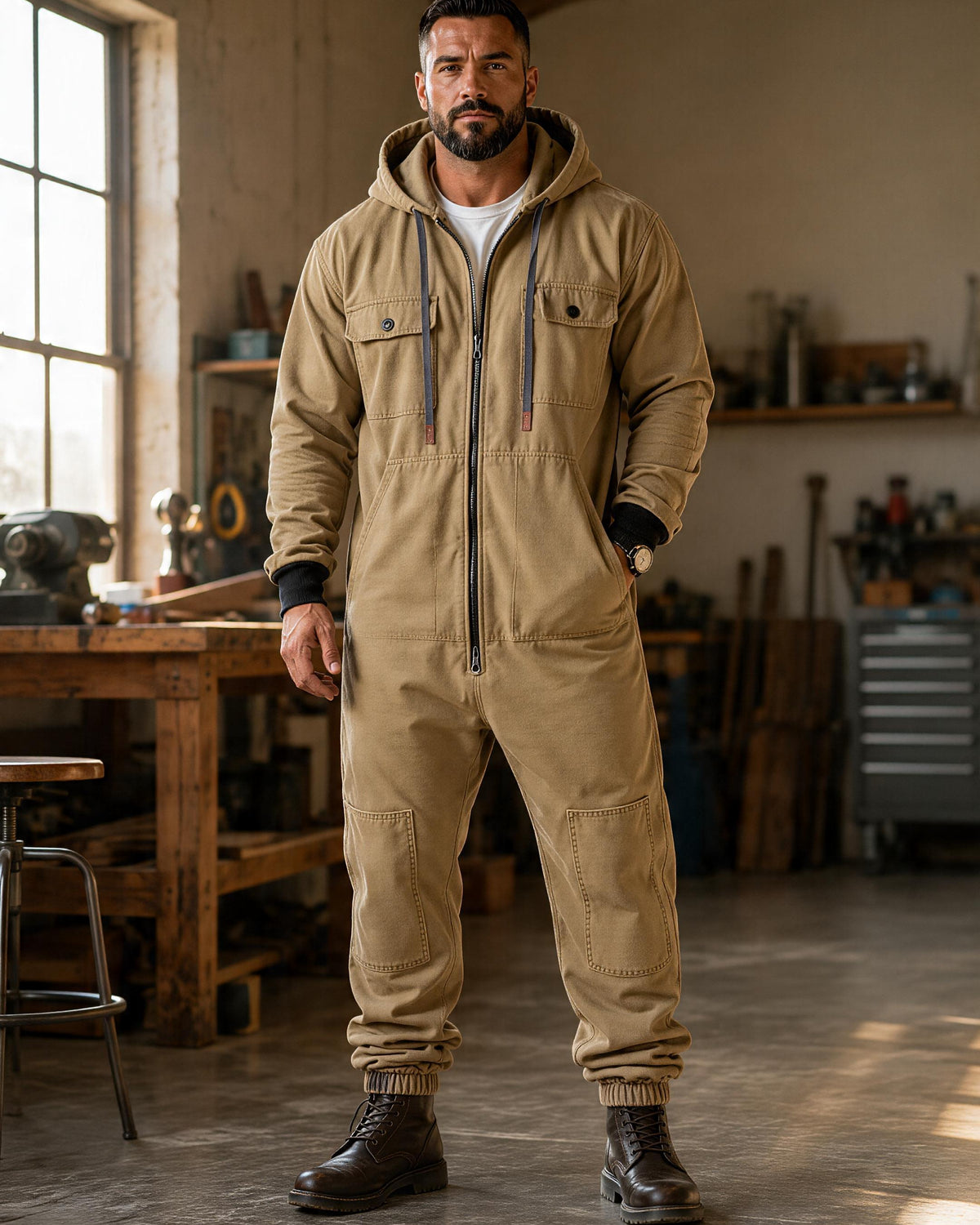 Men's Hooded Cargo Jumpsuit