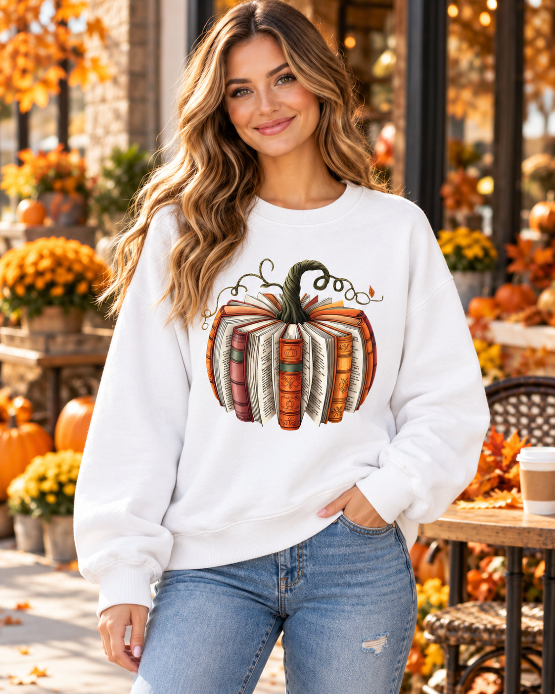 Women's Vintage Book Pumpkin Graphic Sweatshirt