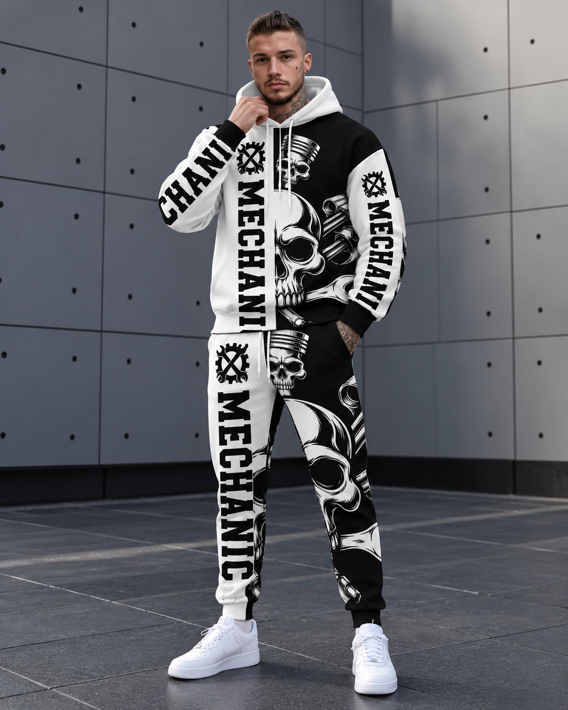 Men's Halloween Ghost Face Graphic Hoodie & Jogger Pants Set