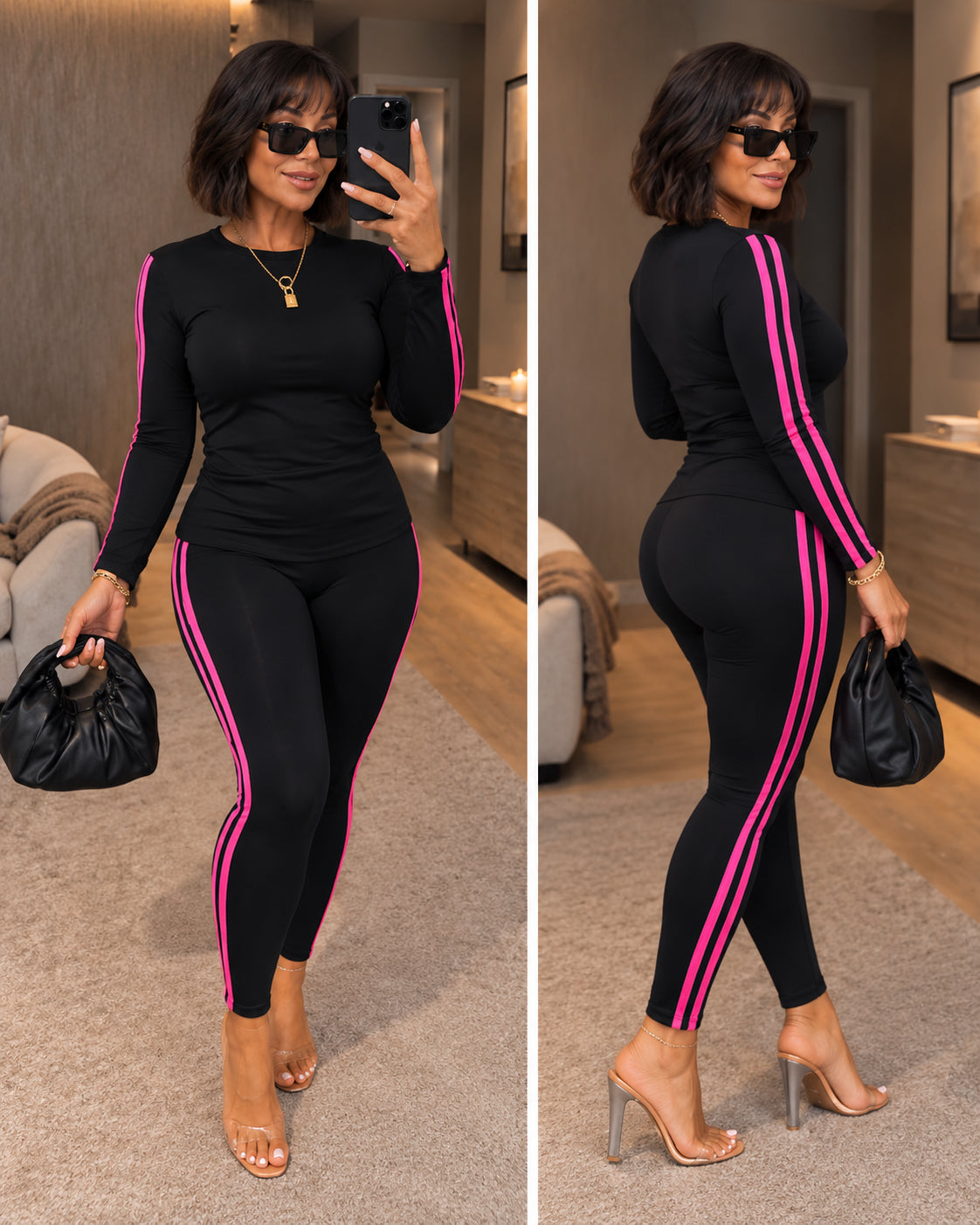 Women's Sporty Side Stripe Slim Fit Long Sleeve Pants Set