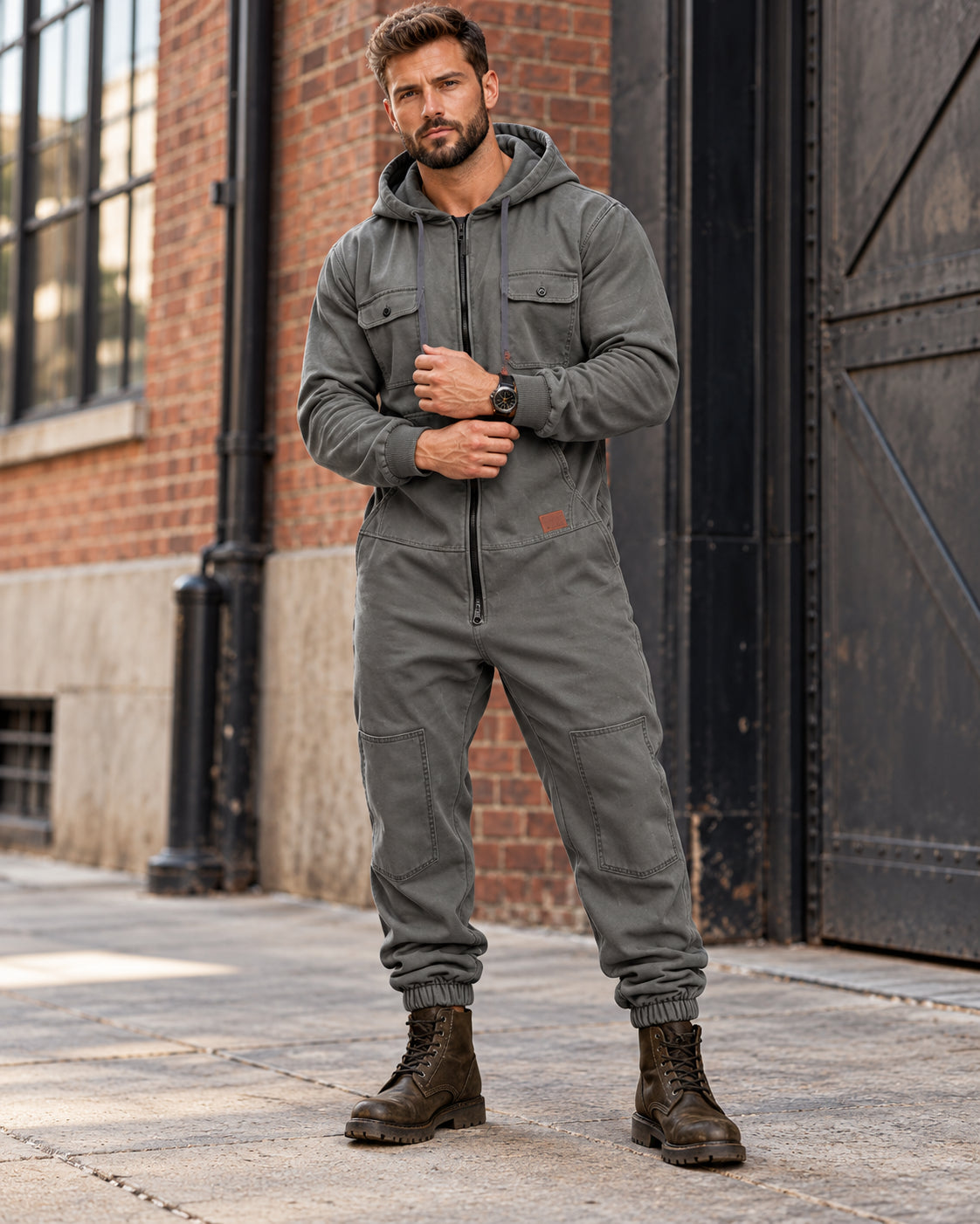 Men's Hooded Cargo Jumpsuit