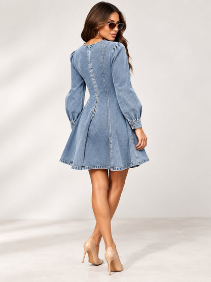 Women’s Vintage Stretch Denim Fit & Flare Mini Dress