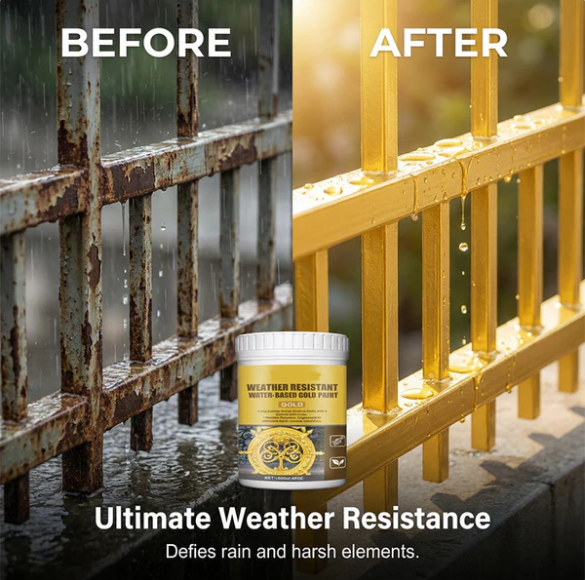 ✨ Premium Fade-Resistant Gold Paint – Brilliant Waterproof Metallic Shine for Outdoor Gates & Furniture 🎨