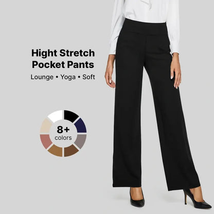 Women’s High-Waist Stretch Wide-Leg Pants with Pockets