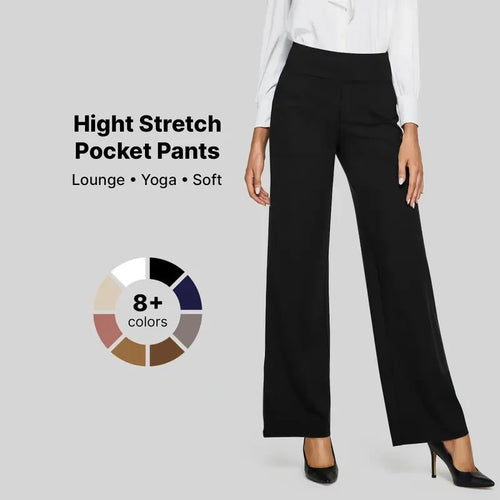 Women’s High-Waist Stretch Wide-Leg Pants with Pockets