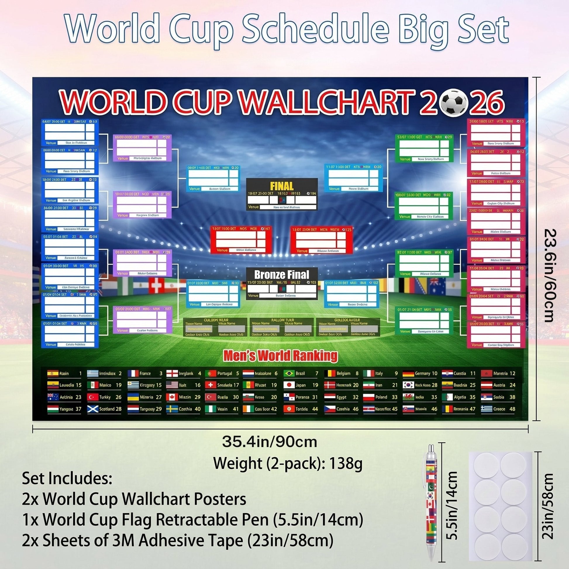 ultimate-2026-soccer-fan-wall-chart-kit-group-stage-knockout-posters-23-6-x-35-4-marker-pen-mounting-strips-included-5804