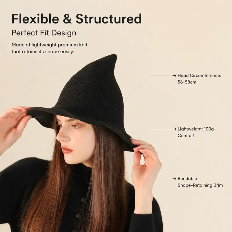 Women’s Knit Witch Hat with Wide Brim