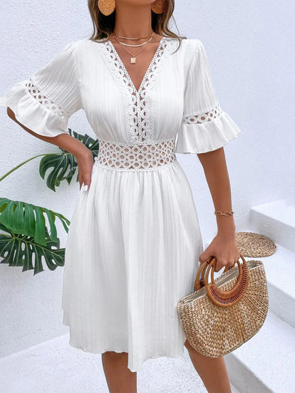 ✨Women's Summer Elegant V Neck Lace Trim Dress