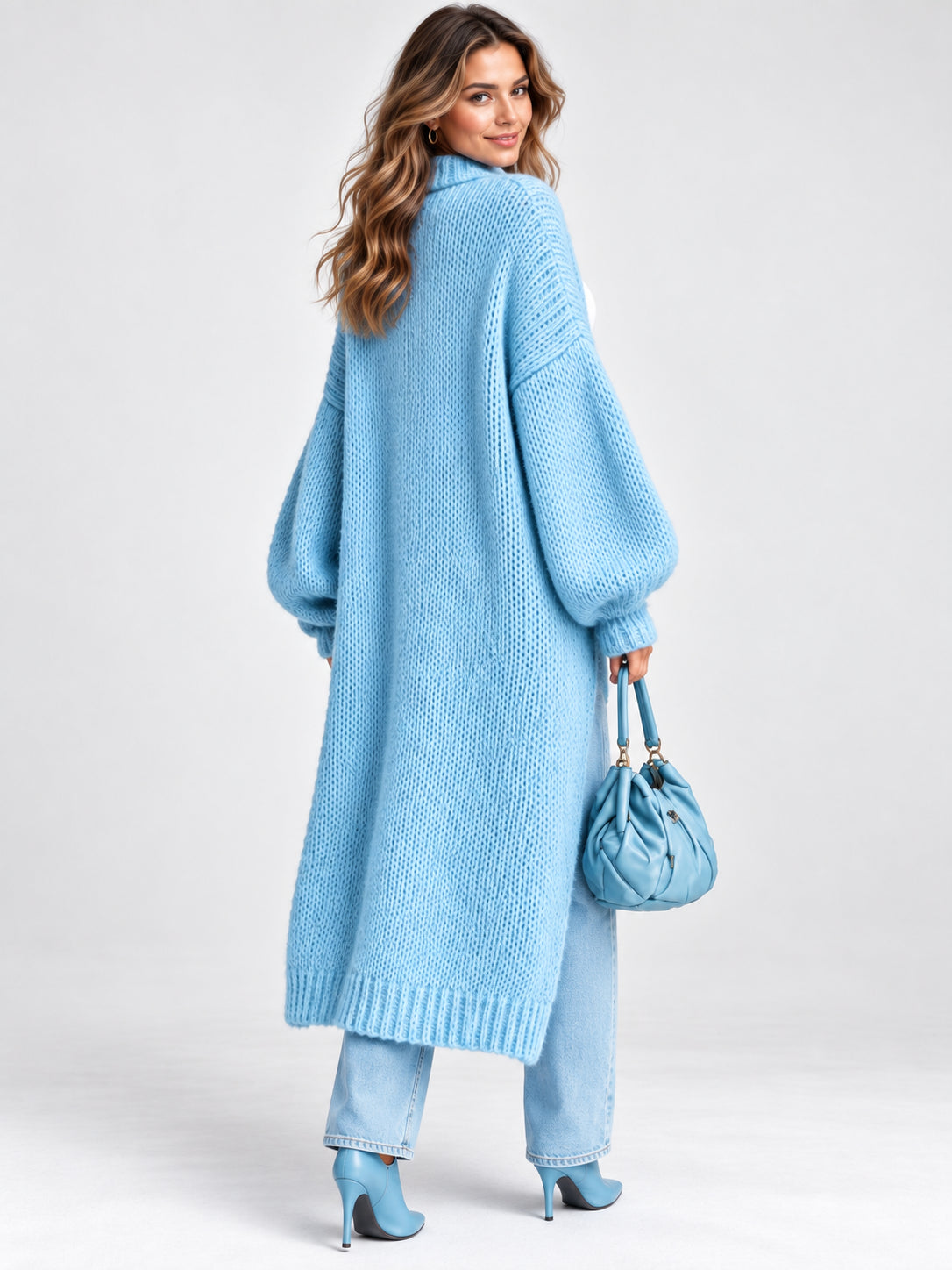 Women's Cozy Longline Button-Up Knit Cardigan Coat