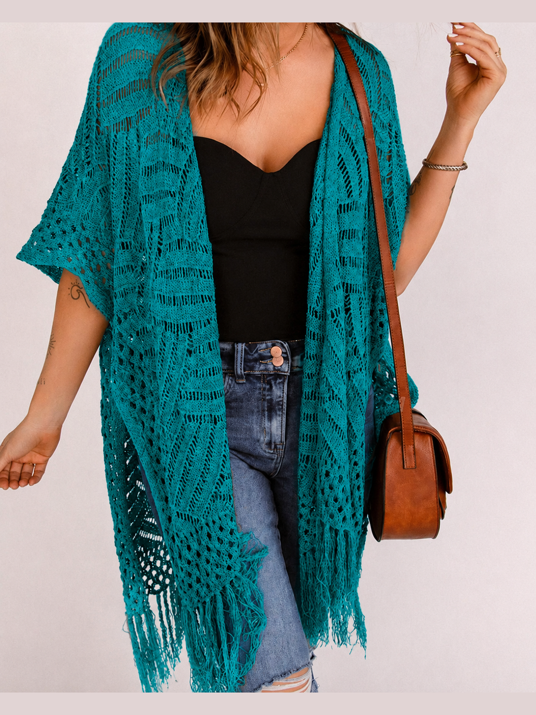 🌊 Women's Open-Front Crochet Knit Cover-Up
