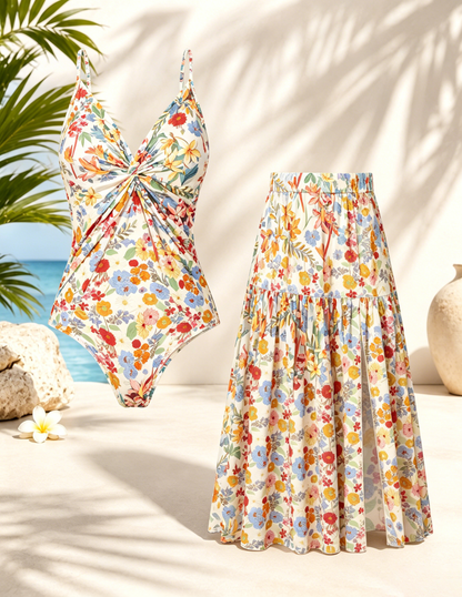 🌴 Vacation-Ready Swim Set — Flattering One-Piece with Matching Skirt, Padded & Wire-Free Comfort