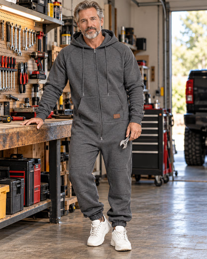 Men's Lightweight Stretch Full-Zip Hooded One-Piece Jumpsuit