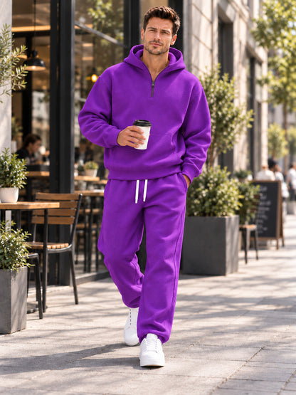 Men’s Relaxed Half-Zip Hooded Tracksuit Set