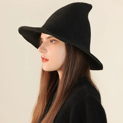 Women’s Knit Witch Hat with Wide Brim