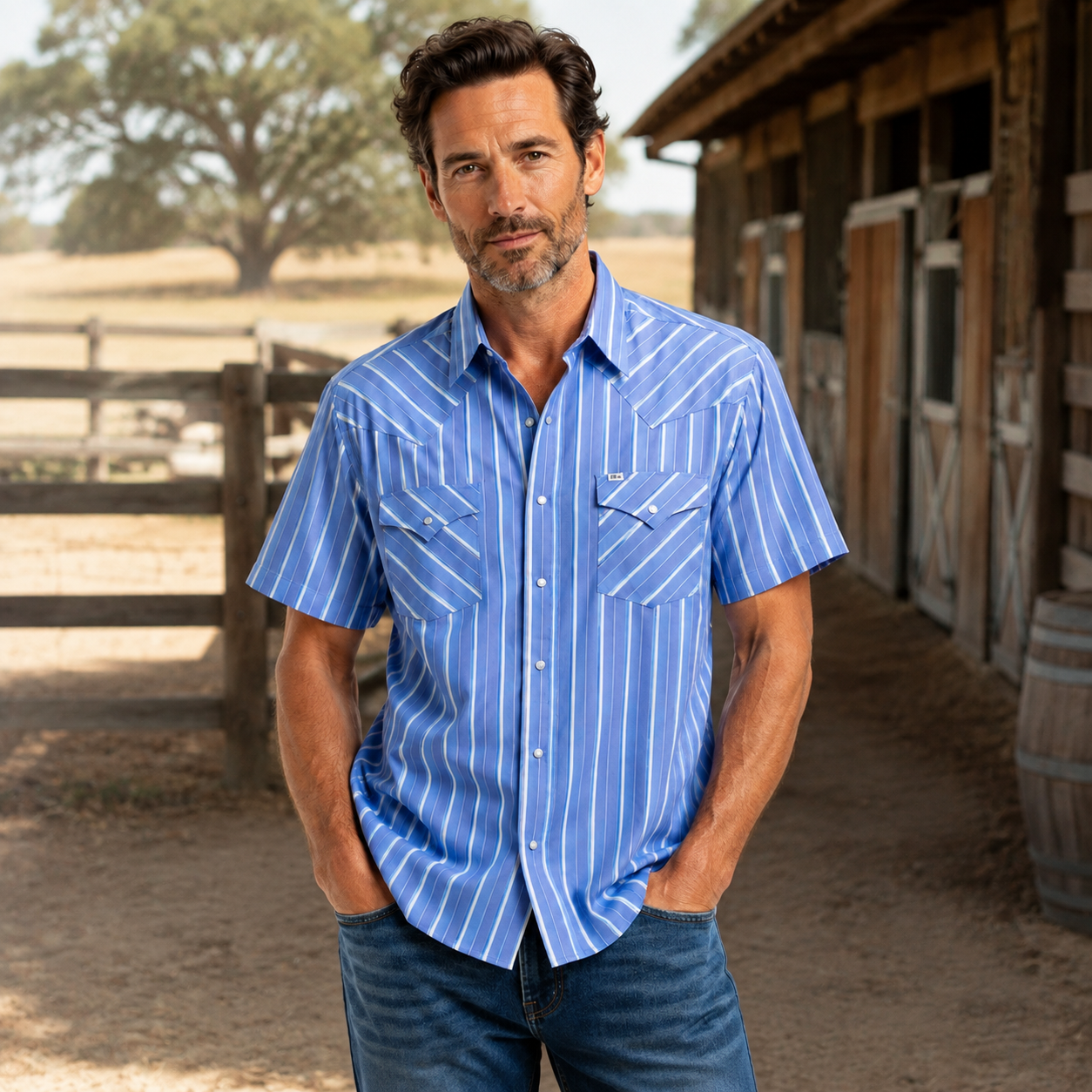 Men’s Classic Striped Western Pearl-Snap Shirt