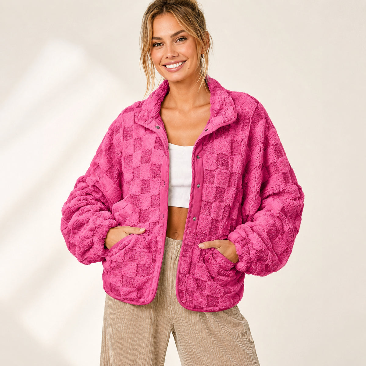 Women’s Cozy Plaid Sherpa Jacket