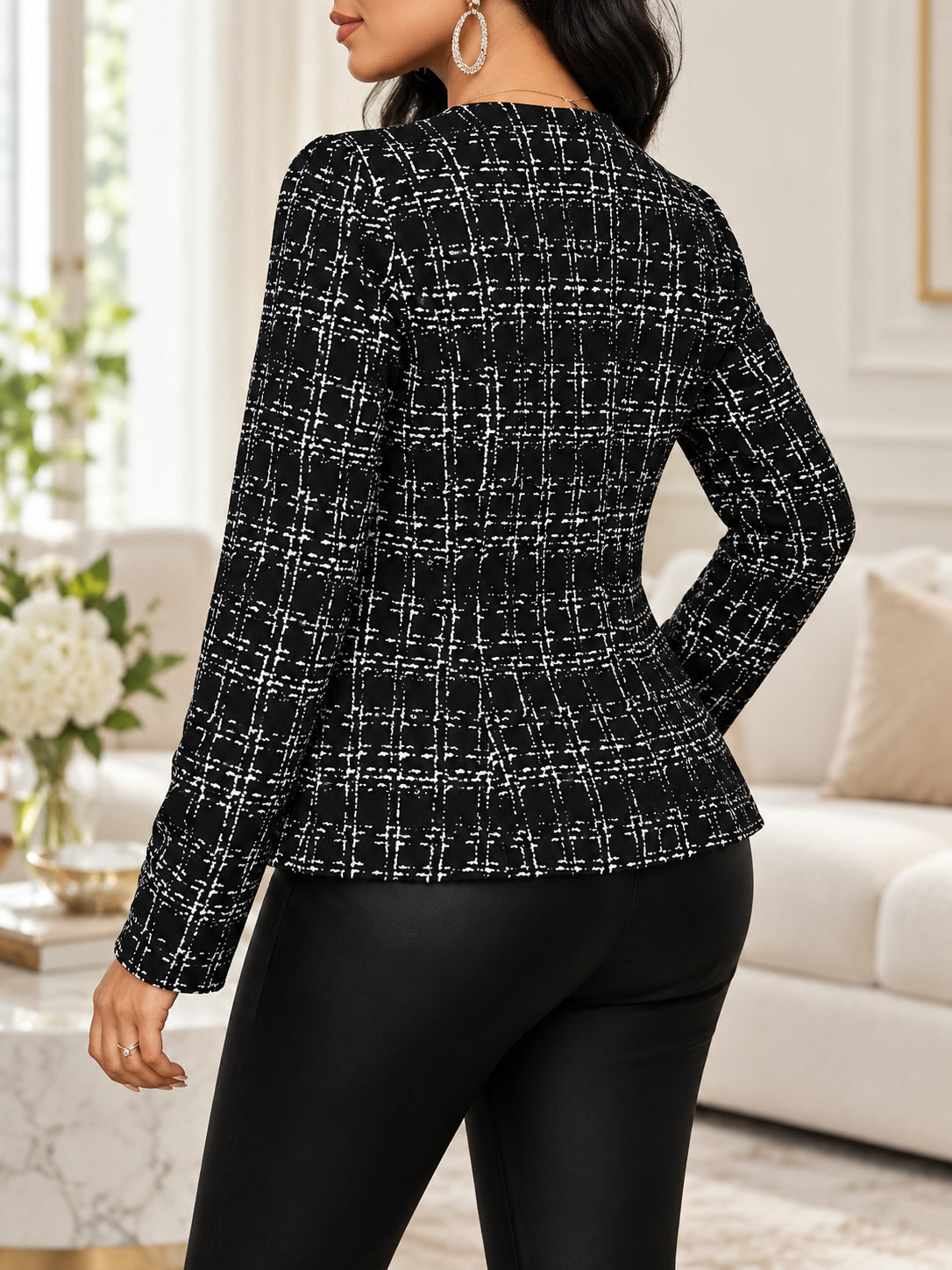 Women's Elegant Tweed Plaid Peplum Jacket