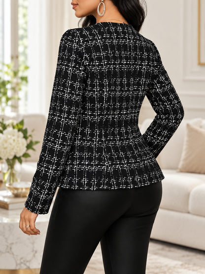 Women's Elegant Tweed Plaid Peplum Jacket