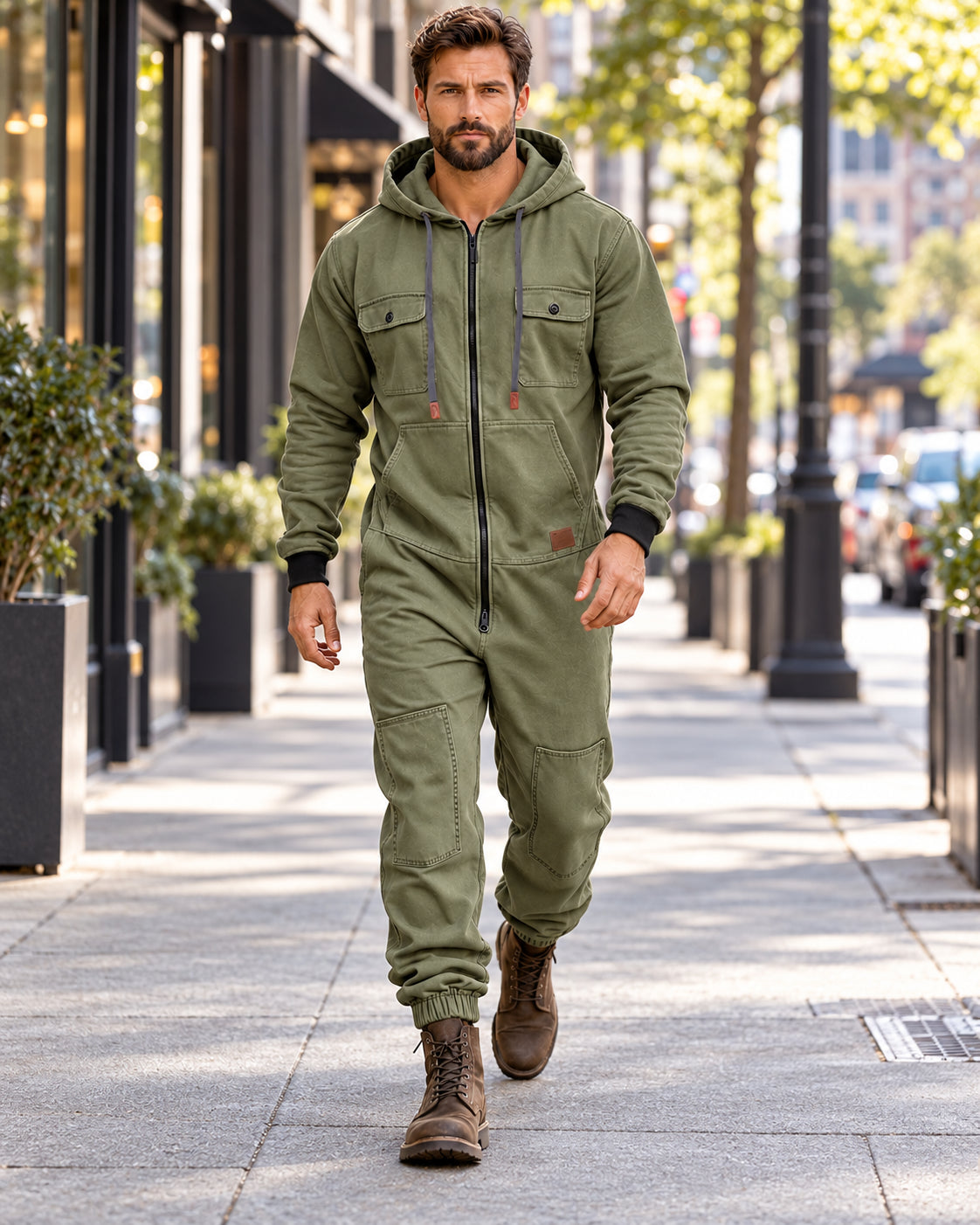 Men's Hooded Cargo Jumpsuit