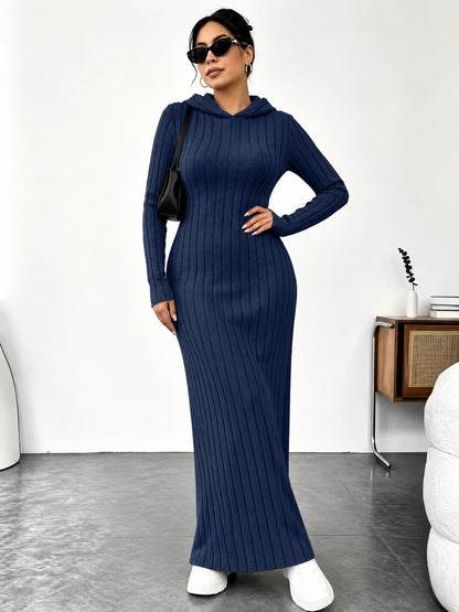 Women’s Slim-Fit Ribbed Hooded Maxi Dress