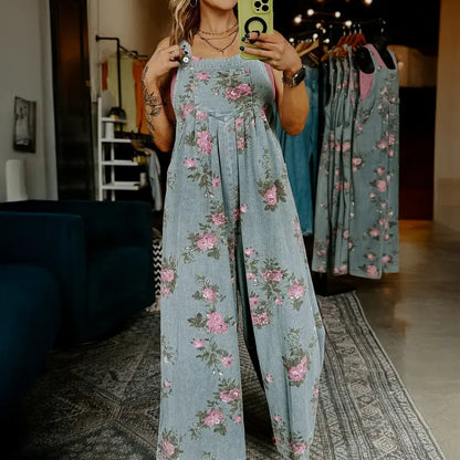 Floral Wide-Leg Denim Jumpsuit