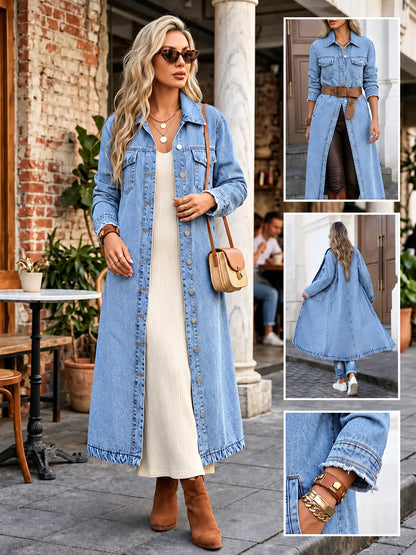 Women's Classic Longline Denim Trench Coat