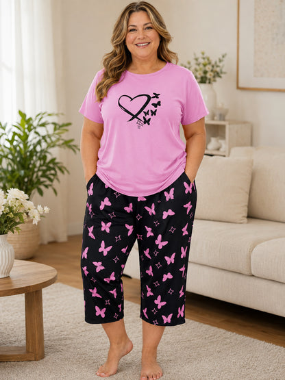 Plus Size Butterfly Heart Pajama Set