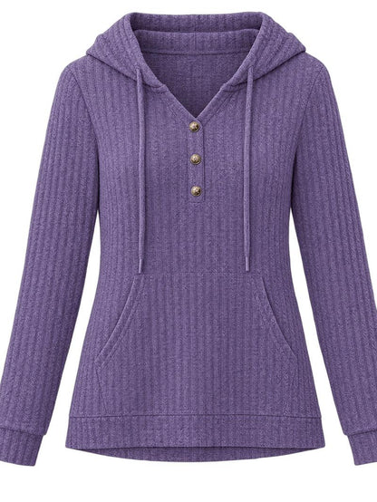 Women's Cozy Ribbed V-Neck Hooded Tunic