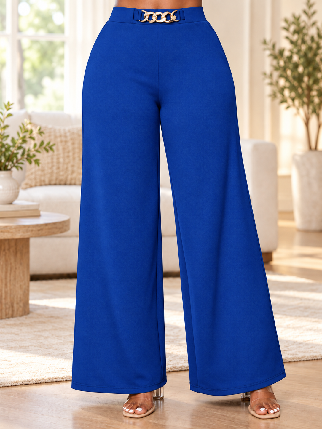 Women’s Plus Size High-Waisted Stretch Wide-Leg Pants