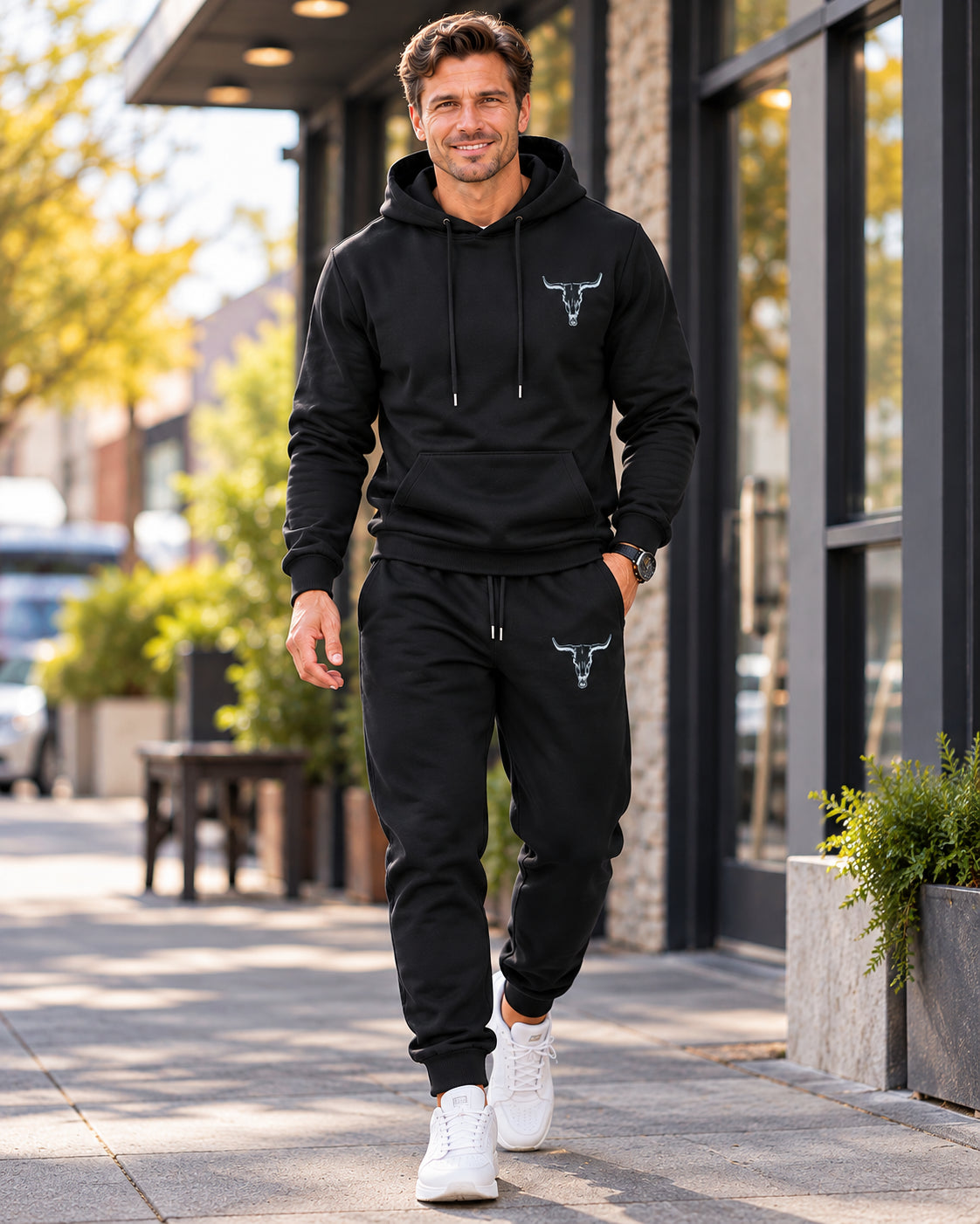 Men's Western Cowboy Print Hoodie & Jogger Pants Set