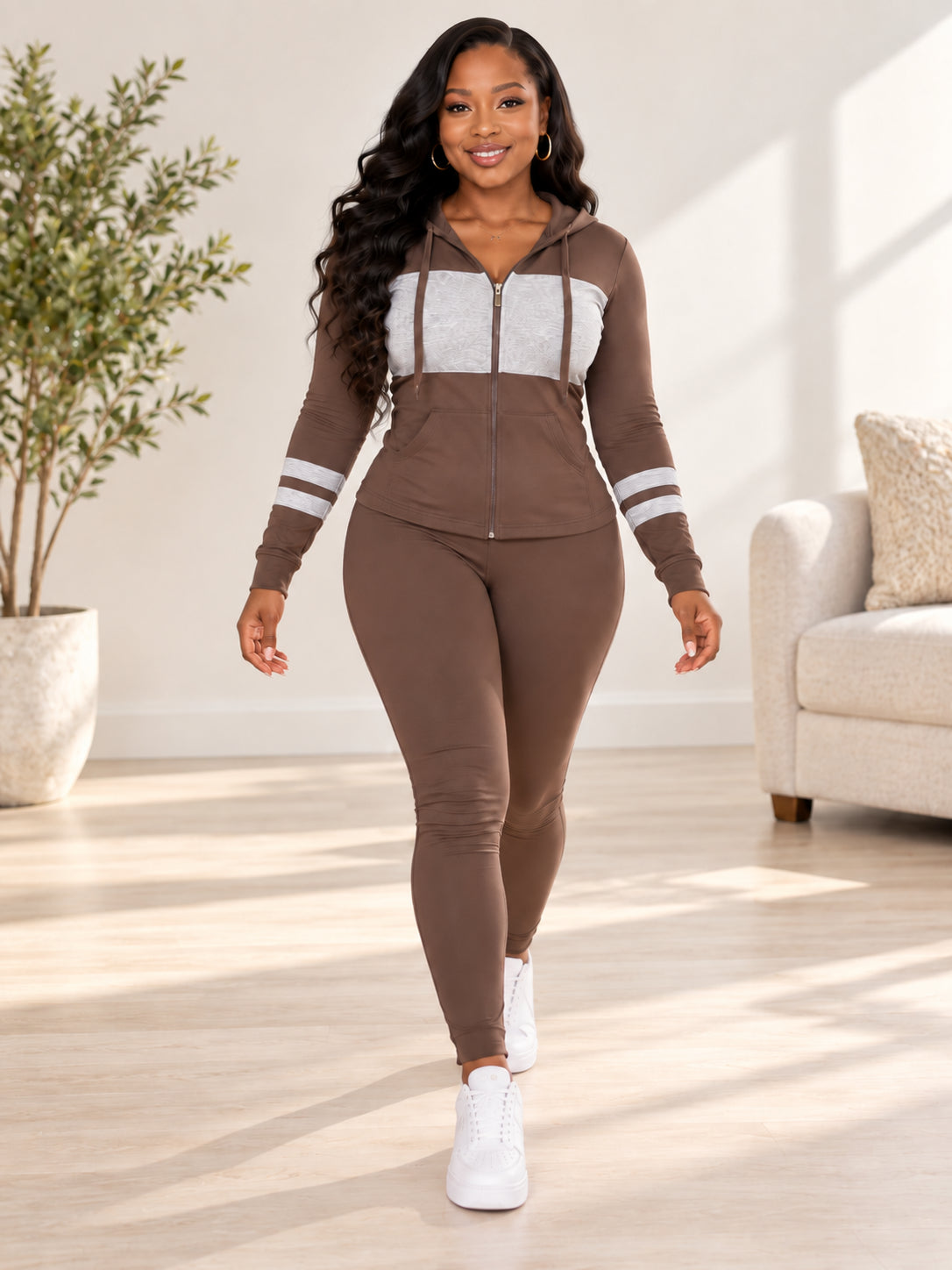 Women's Zip-Up Hooded 2-Piece Matching Set