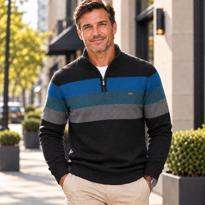 Men’s Classic Quarter-Zip Colorblock Knit Sweater
