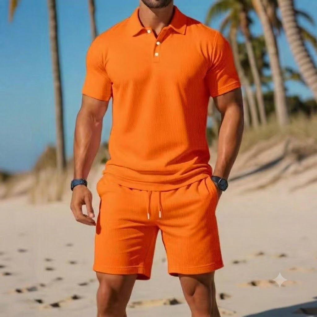 ☀️ Stay Cool & Look Sharp — Men’s 2-Piece Polo & Shorts Set