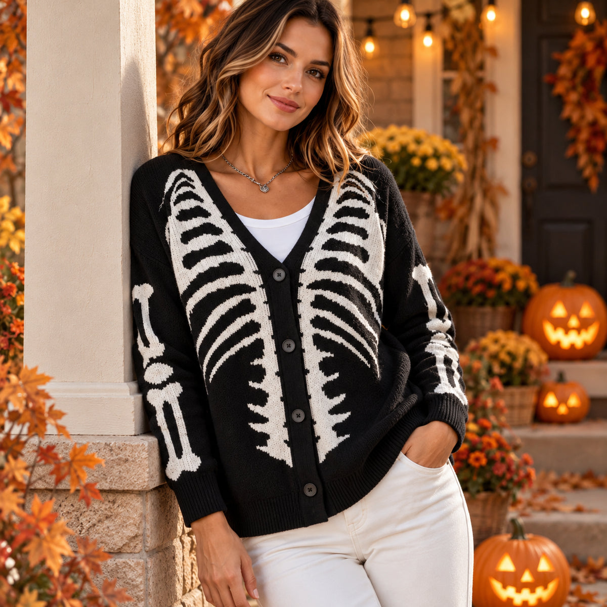 Unisex Oversized Skeleton Knit Cardigan for Women & Men