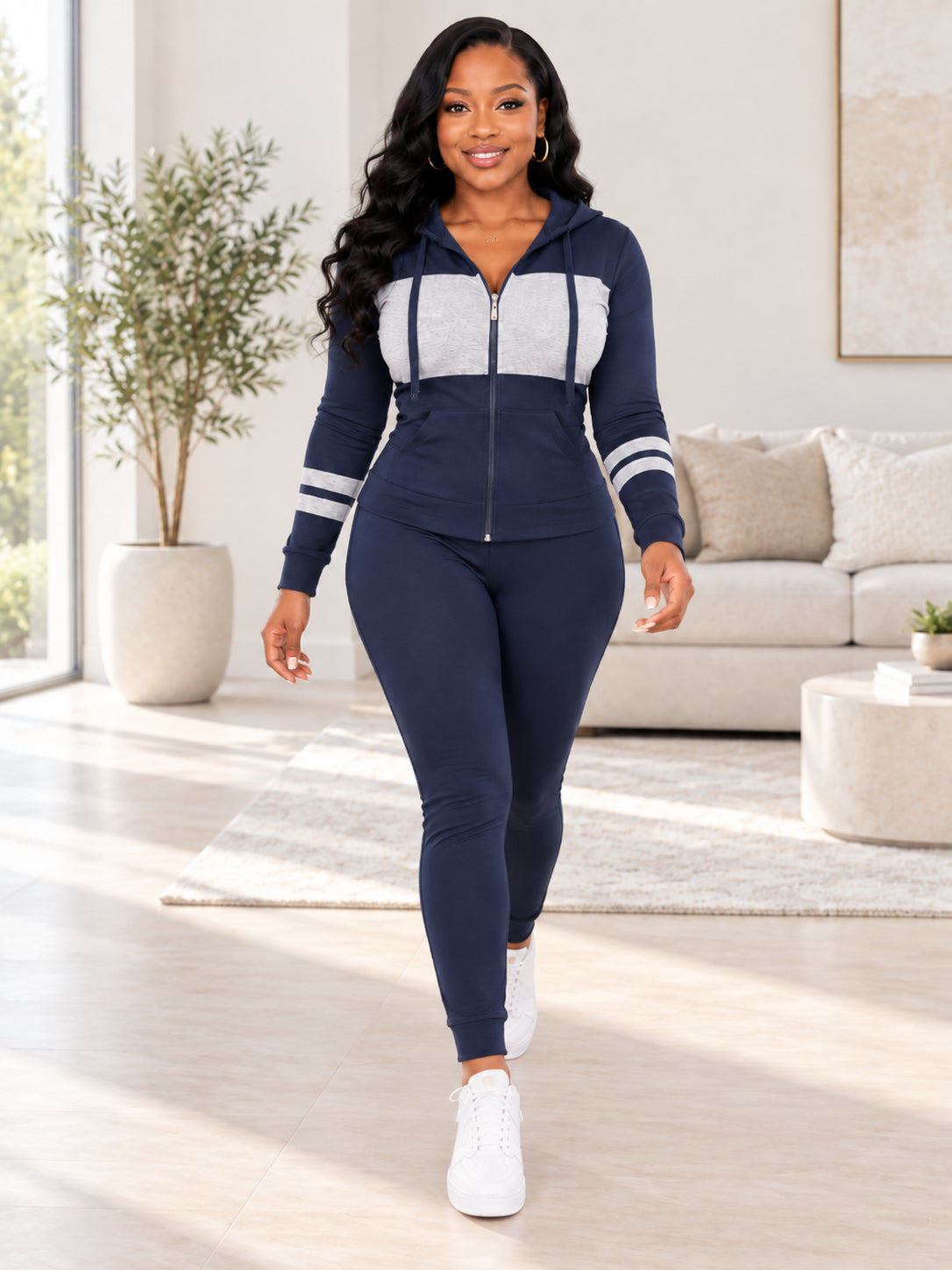 Women's Zip-Up Hooded 2-Piece Matching Set